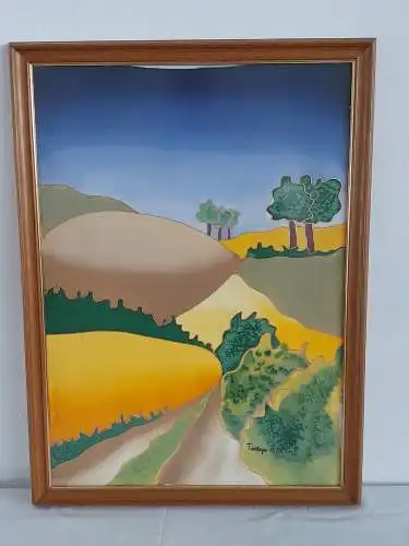 H639-Seidenmalerei-Landschaftsbild-Gemälde-Bild-gerahmt-Malerei-