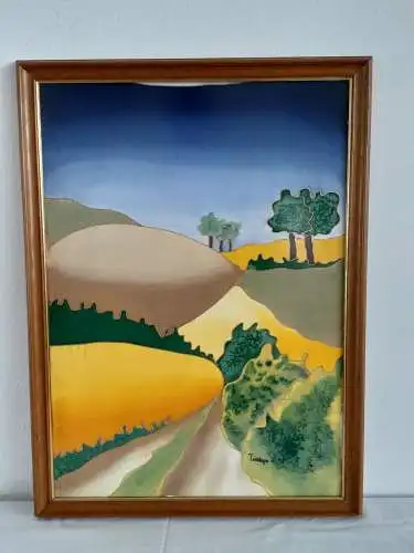 H639-Seidenmalerei-Landschaftsbild-Gemälde-Bild-gerahmt-Malerei-