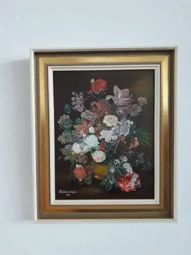 H630-Blumenbild-Ölgemälde-Ölbild-Öl auf Leinen-Bild-Gemälde-signiert-datiert-