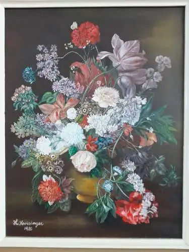 H630-Blumenbild-Ölgemälde-Ölbild-Öl auf Leinen-Bild-Gemälde-signiert-datiert-