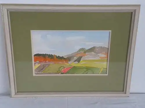 H636-Aquarell-Landschaftsbild-Bild-Gemälde-Passepartout-signiert-gerahmt-datiert