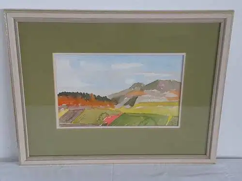 H636-Aquarell-Landschaftsbild-Bild-Gemälde-Passepartout-signiert-gerahmt-datiert