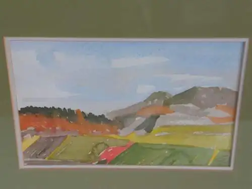 H636-Aquarell-Landschaftsbild-Bild-Gemälde-Passepartout-signiert-gerahmt-datiert