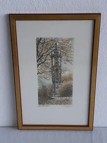 H540-Farbradierung-Originalradierung-Passepartout-hinter Glas-Bild-Gemälde-