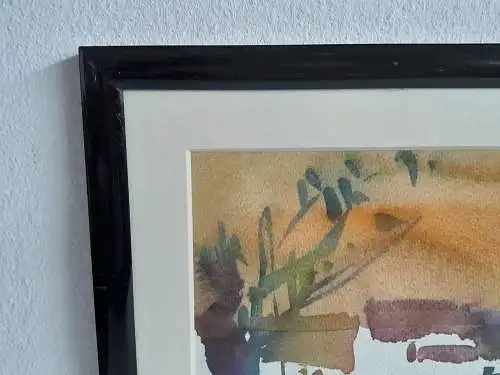 H534-Landschaftsbild-Naturbild-Aquarell-Gemälde-Bild-Passepartout-signiert-