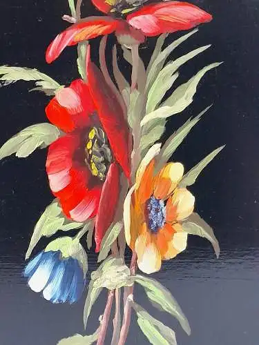 H537-Blumenbild-Gemälde-Öl auf Holz-Bild-gerahmt-monogrammiert-Blumen-