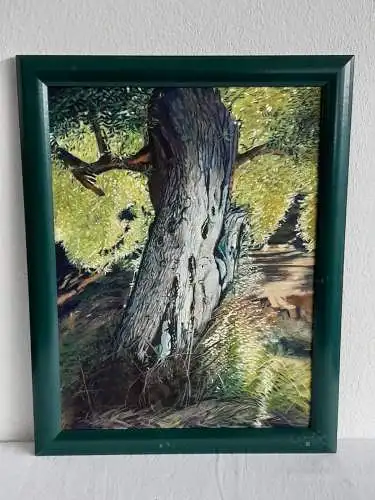 H529-Landschaftsbild-Öl auf Holz-Baum-Ölbild-Gemälde-Bild-gerahmt-