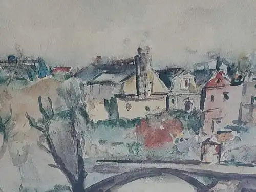 H564-Stadtbild-Aquarell-Gemälde-Bild-gerahmt-Passepartout