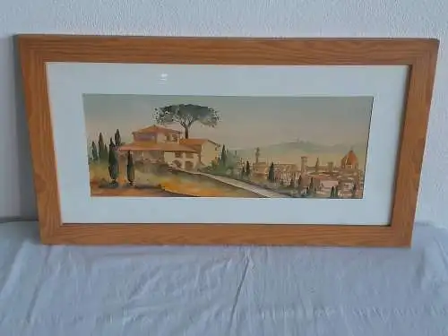 H569-Landschaftsbild-Gemälde-Aquarell-Bild-Passepartout-signiert-gerahmt-