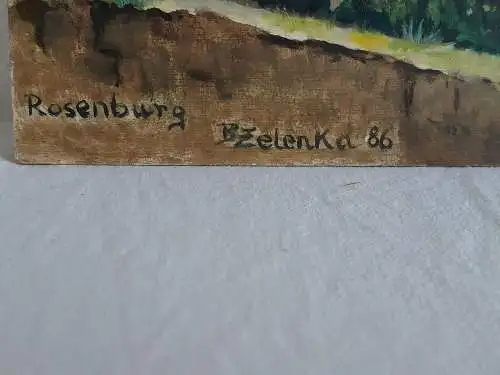 H469-Landschaftsbild-Gemälde-Bild-auf Holz-Rosenburg Bzelenka-signiert-