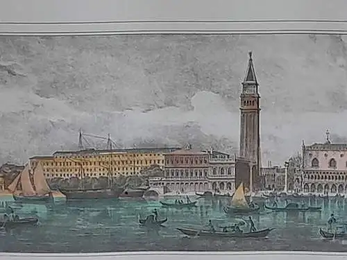 H481-Panoramabild-Gemälde-Venedig-Bild-Colorierte Farbradierung-gerahmt-