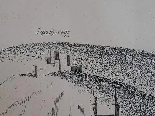 H483-Tuschezeichnung-Stadt Baden-Gemälde-Bild-gerahmt-hinter Glas-Passepartout