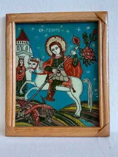 H501-Glasmalerei-Ikone-Bild-Gemälde-Drachentöter Heiliger Georg