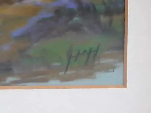 H506-Aquarell-Landschaftsbild-Gemälde-Bild-hinter Glas-Passepartout-gerahmt-