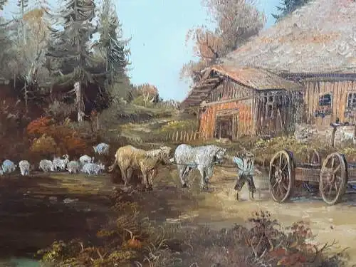 H505-Landschaftsbild-Ölbild-Ölgemälde-Öl auf Leinen-signiert-gerahmt-Bild-