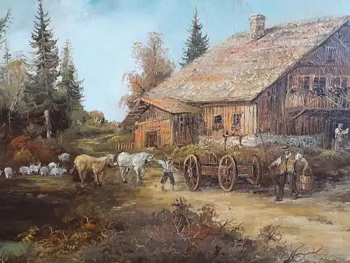 H505-Landschaftsbild-Ölbild-Ölgemälde-Öl auf Leinen-signiert-gerahmt-Bild-