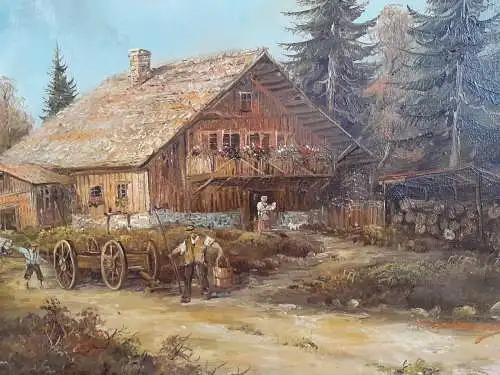 H505-Landschaftsbild-Ölbild-Ölgemälde-Öl auf Leinen-signiert-gerahmt-Bild-