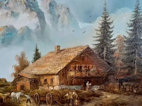 H505-Landschaftsbild-Ölbild-Ölgemälde-Öl auf Leinen-signiert-gerahmt-Bild-