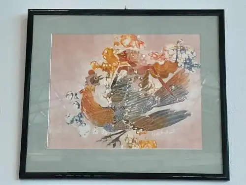 H510-Seidenmalerei-Phonix aus der Asche-gerahmt-Passepartout-Bild-Gemälde-