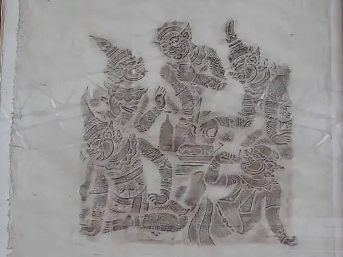 H514-Asiatische-Kunst-Gemälde-Bild-Leinen-gerahmt-hinter Glas-