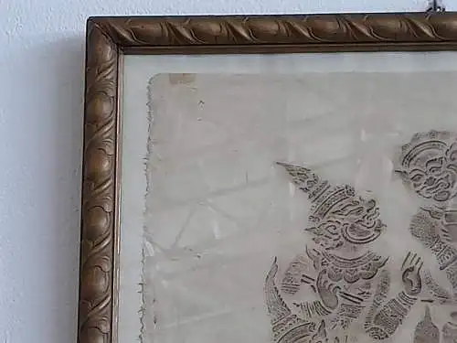 H514-Asiatische-Kunst-Gemälde-Bild-Leinen-gerahmt-hinter Glas-