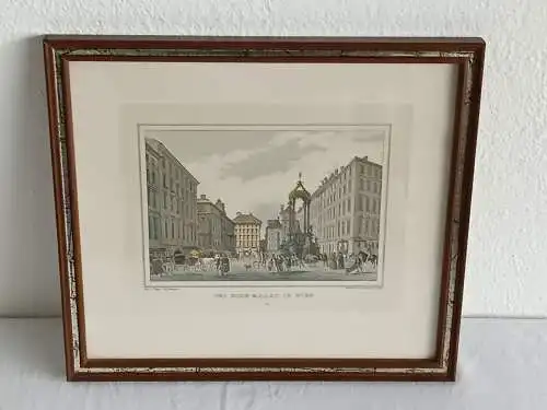 H424-Stadtbild-Gemälde-Bild-Farbradierung-Hoher Markt in Wien-Passepartout-