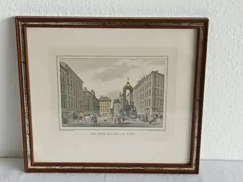 H424-Stadtbild-Gemälde-Bild-Farbradierung-Hoher Markt in Wien-Passepartout-