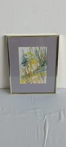 H427-Landschaftsbild-Aquarell-Gemälde-Bild-gerahmt-Passepartout-Monogrammiert-