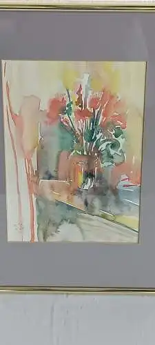 H429-Landschaftsbild-Gemälde-Aquarell-Passepartout-Bild-gerahmt-