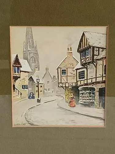 H186-Landschaftsbild-Gemälde-Bild-Aquarell-signiert-gerahmt-datiert-
