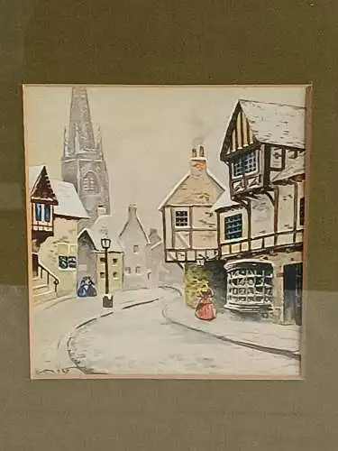 H186-Landschaftsbild-Gemälde-Bild-Aquarell-signiert-gerahmt-datiert-