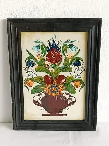 H183-Blumenbild-Gemälde-Blume in einer Vase-Bild-gerahmt-hinter Glas-