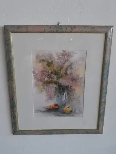 H362-Stillleben-Gemälde-Bild-Aquarell-Passepartout-signiert-gerahmt-