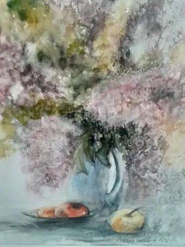 H362-Stillleben-Gemälde-Bild-Aquarell-Passepartout-signiert-gerahmt-
