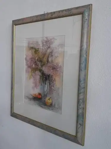 H362-Stillleben-Gemälde-Bild-Aquarell-Passepartout-signiert-gerahmt-