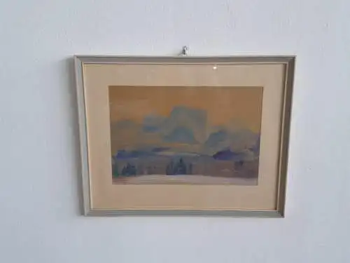 H382-Landschaftsbild-Gemälde-Bild-Aquarell-gerahmt-Passepartout-