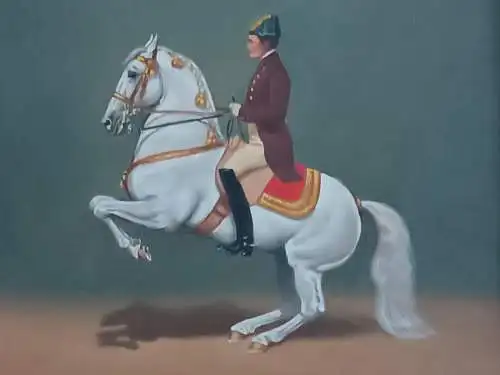 H198-Gemälde-Bild-Reitschule-signiert-gerahmt-Prunkrahmen-