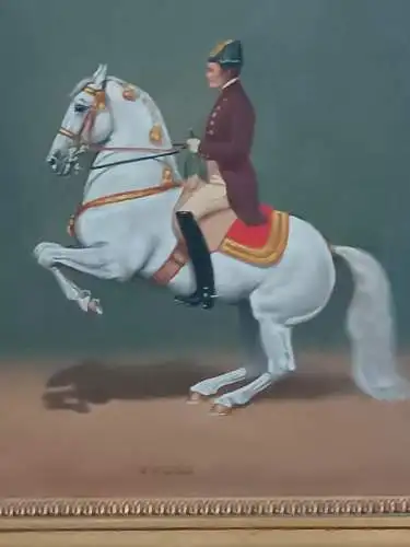 H198-Gemälde-Bild-Reitschule-signiert-gerahmt-Prunkrahmen-