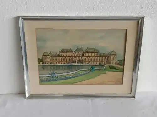 H215-Bild-Aquarell-Bleistift-Gemälde-Stadtbild-Belvedere-signiert-gerahmt-