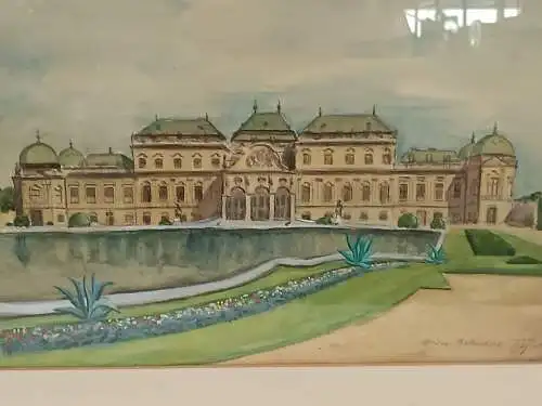 H215-Bild-Aquarell-Bleistift-Gemälde-Stadtbild-Belvedere-signiert-gerahmt-