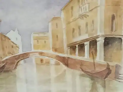 H232-Stadtbild-Gemälde-Bild-Venedig-Aquarell-Passepartout-signiert-gerahmt-