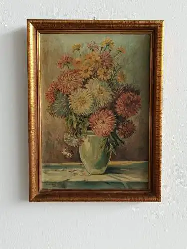 H245-Stillleben-Öl auf Leinwand-Gemälde-Bild-Blumen in der Vase-Ölbild-signiert-