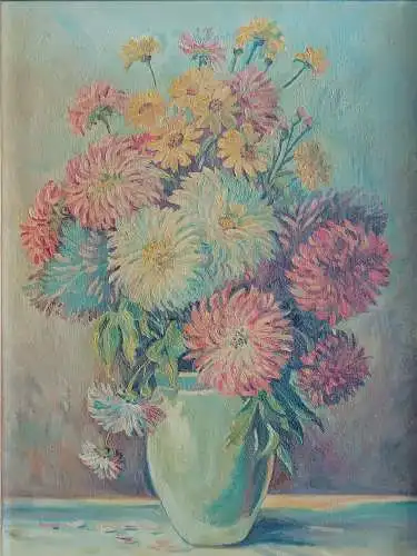 H245-Stillleben-Öl auf Leinwand-Gemälde-Bild-Blumen in der Vase-Ölbild-signiert-