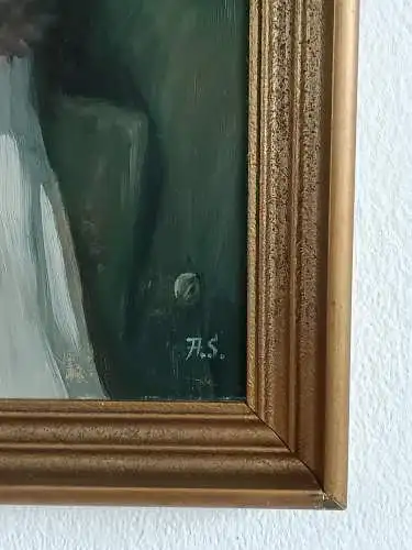 H251-Portrait-Öl auf Holz-Gemälde-Bild-Ölbild-gerahmt-Monogrammiert-