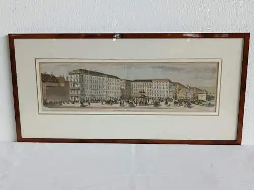 H255-Stadtbild-Wien-Gemälde-Bild-original-Zeichnung-gerahmt-Holzschnitt-