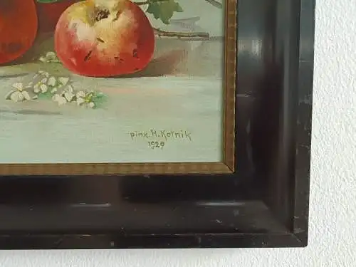 H257-Stillleben-Öl auf Holz-Gemälde-Ölbild-signiert-gerahmt-Jugendstilrahmen-