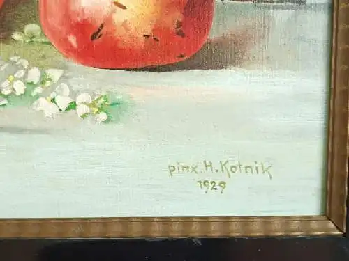 H257-Stillleben-Öl auf Holz-Gemälde-Ölbild-signiert-gerahmt-Jugendstilrahmen-