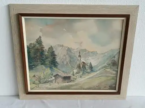 H258-Landschaftsbild-Gemälde-Bild-Aquarell-signiert-gerahmt-Obernberger Tal-