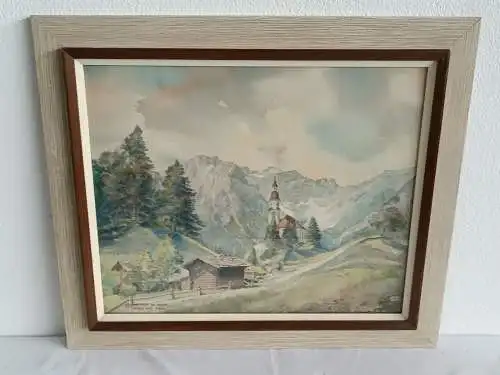 H258-Landschaftsbild-Gemälde-Bild-Aquarell-signiert-gerahmt-Obernberger Tal-