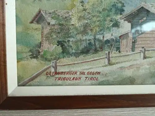 H258-Landschaftsbild-Gemälde-Bild-Aquarell-signiert-gerahmt-Obernberger Tal-